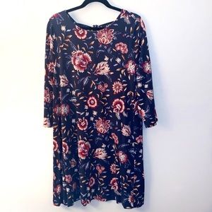 Loft Floral Bow Back Swing Dress, Grey, SZ L